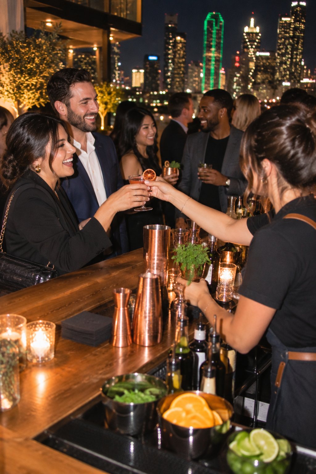 Bartender serving cocktails to guests at a corporate event